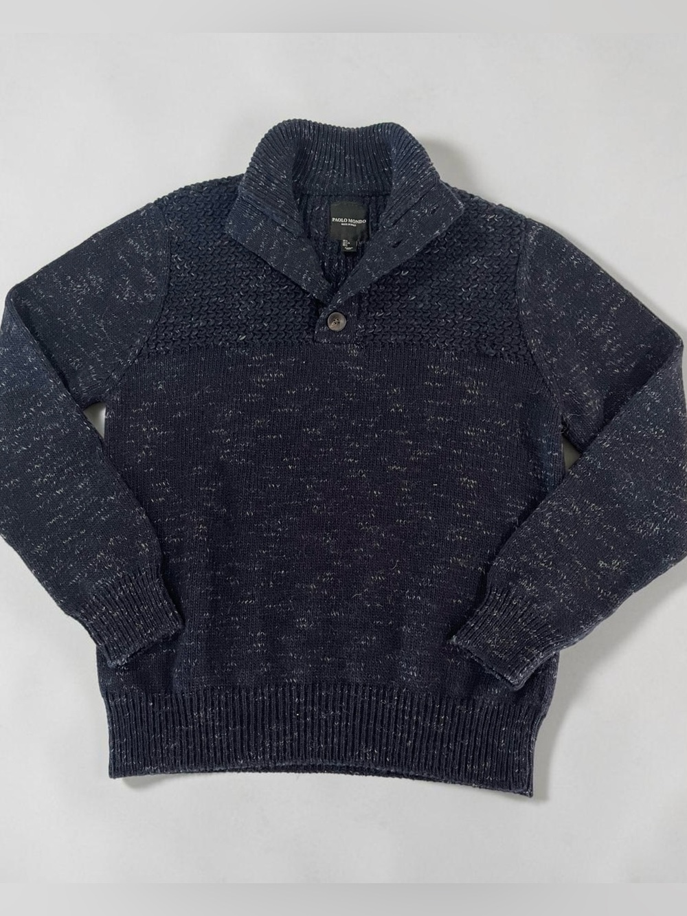 Paolo Mondo Navy Flecked Pullover Sweater Button Collar Size L
